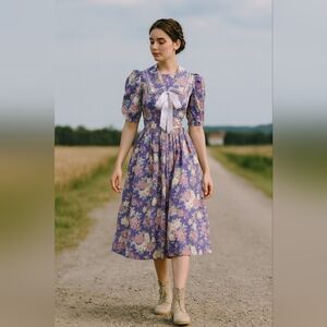 Vintage Laura Ashley Floral Women’s Midi Prairie Dress Size 8